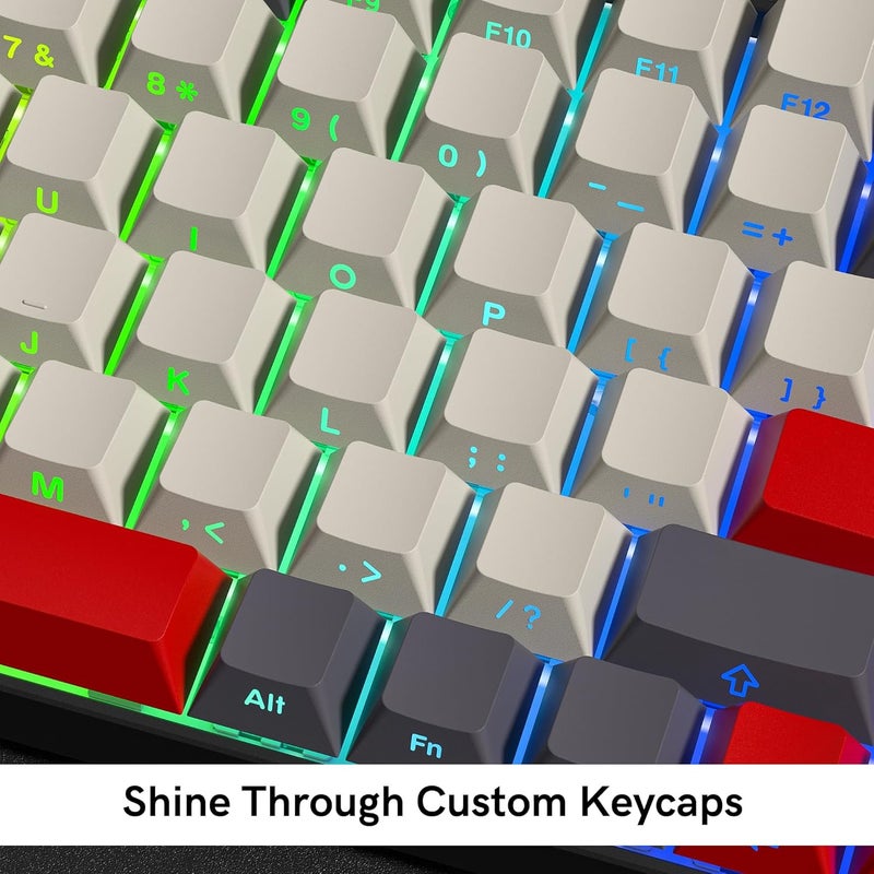 Rainy75 Shine Through Double Shot PBT Keycaps Set, Cherry Profile Custom Keycaps 60 65 75 100 Percent for 61/64/68/84/87/100/104/108 Retro Gaming Mechanical Keyboard, Purple Gray Red - Image 3